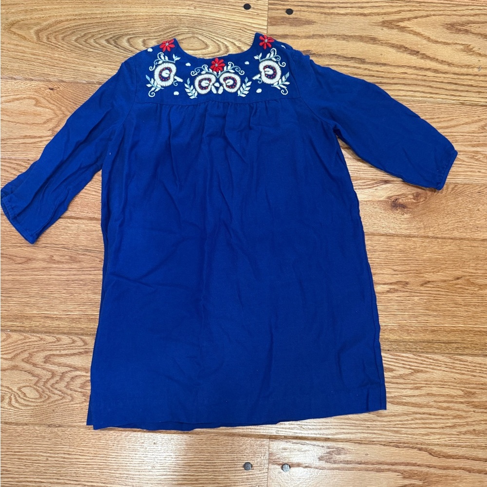 Bonpoint Blue Dress with Embroidered Details